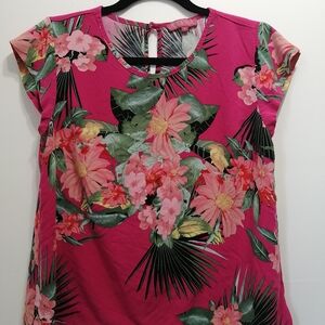 Pink Cap Sleeve Abstract Floral Blouse